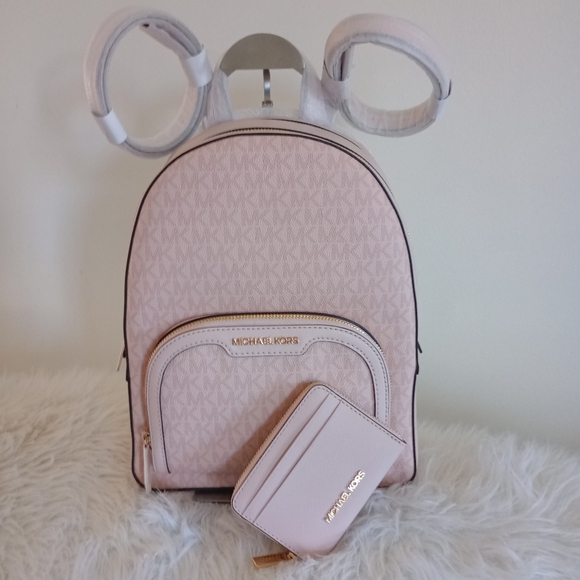 NWT Michael Kors Pink Powder Blush Jaycee Backpack With Matching Card Holder SET - Picture 3 of 8